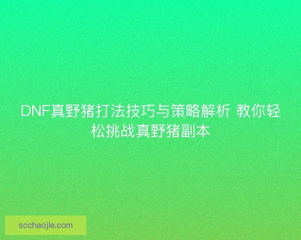 DNF真野猪打法技巧与策略解析 教你轻松挑战真野猪副本 DNF真野猪打法技巧与策略解析 教你轻松挑战真野猪副本